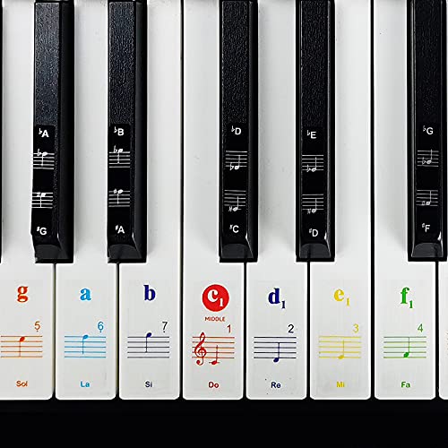 Imelod Stickers pour 49/61/76/88 touches, piano et clavier Notes de musique Ensemble de stickers pour les touches de Blanc et Noir, Transparent et amovible(colorés)