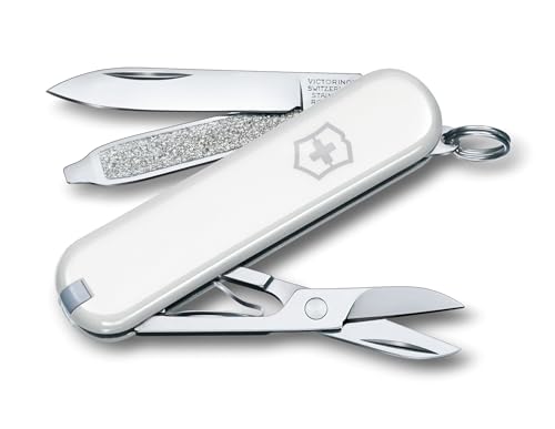 Victorinox Classic Sd Petit Couteau de Poche Suisse, Léger, Multitool, 7 Fonctions, Ciseaux, Lime à Ongles, Blanc