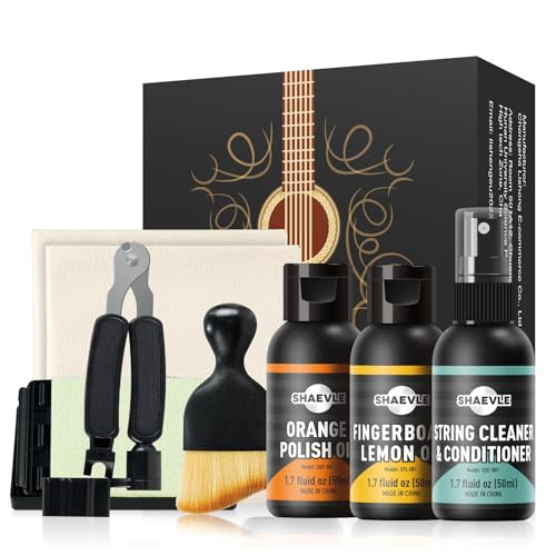 Kit de nettoyage pour guitare acoustique et électrique: huile de polissage à l'orange, huile de citron pour la touche, nettoyant pour cordes, enrouleur de cordes, brosse à cordes, chiffon de nettoyage