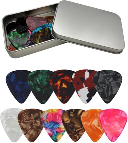 Mediator Guitare Acoustique, Médiateur, Guitar Picks Lot de 24, Pour Guitare Ukulélé, Acoustique, Électrique, Basse, Médiator de Gaitare, Celluloïd