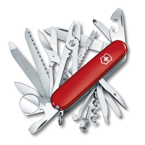 Victorinox Swiss Champ, Swiss Army Knife, Couteau de Poche Suisse, Léger, Multitool, 33 Fonctions, Lame, Ciseaux, Tire Bouchon, Rouge