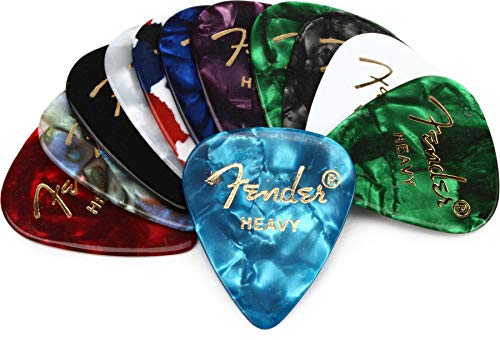 Fender©"351 Medley" Médiators en celluloïd pour Guitare et Basse - Couleurs variées - Heavy - Set de 12