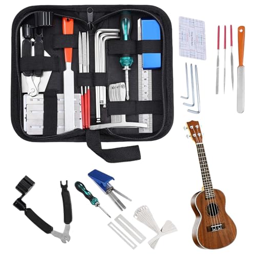 BommFu Kit de Réparation Guitare | Kit de Maintenance Guitare Classique,Ensemble de 25 Outils de Réparation Instrument pour Voyage Studio Scène
