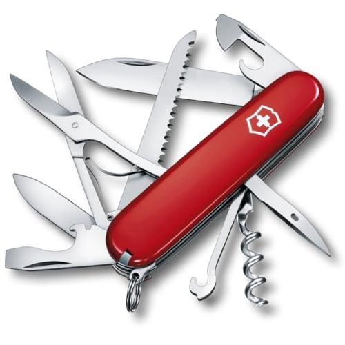 Victorinox Huntsman Couteau de Poche Suisse, Léger, Multitool, 15 Fonctions, Grand Lame, Tire Bouchon, Ouvre Boite, Rouge